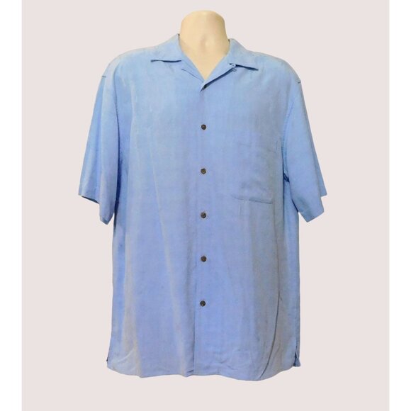 Jos A Bank Tropical Shirt Mens M Blue Casual Hawaiian Palm Tree Short Slv Pocket - Picture 2 of 7